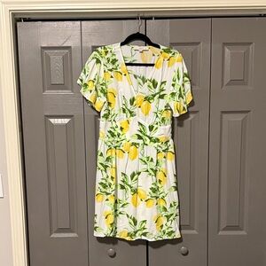LOFT Lemon Print V-Neck Dress